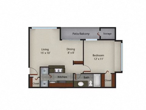 two bedroom floor plan  750 sq ft  the residences at